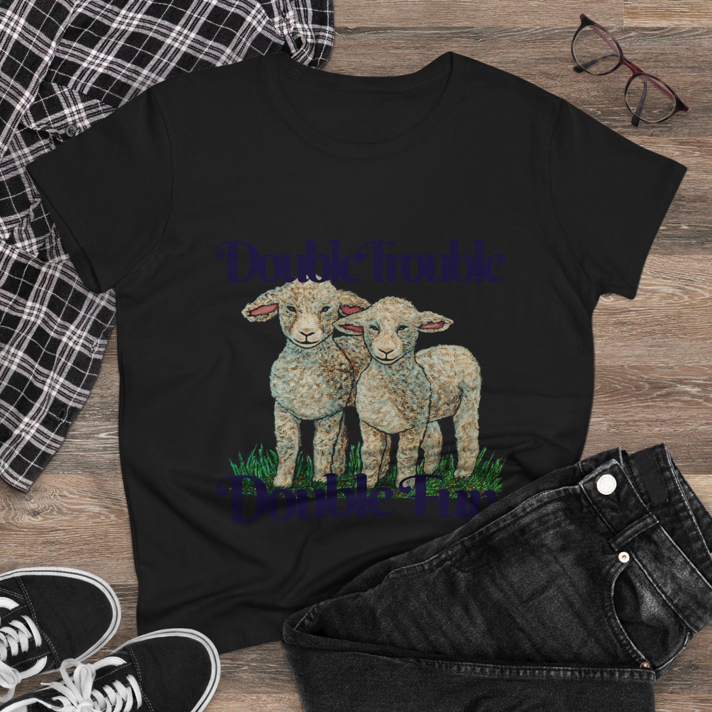 Double Trouble Double Fun Women's Midweight Cotton Tee