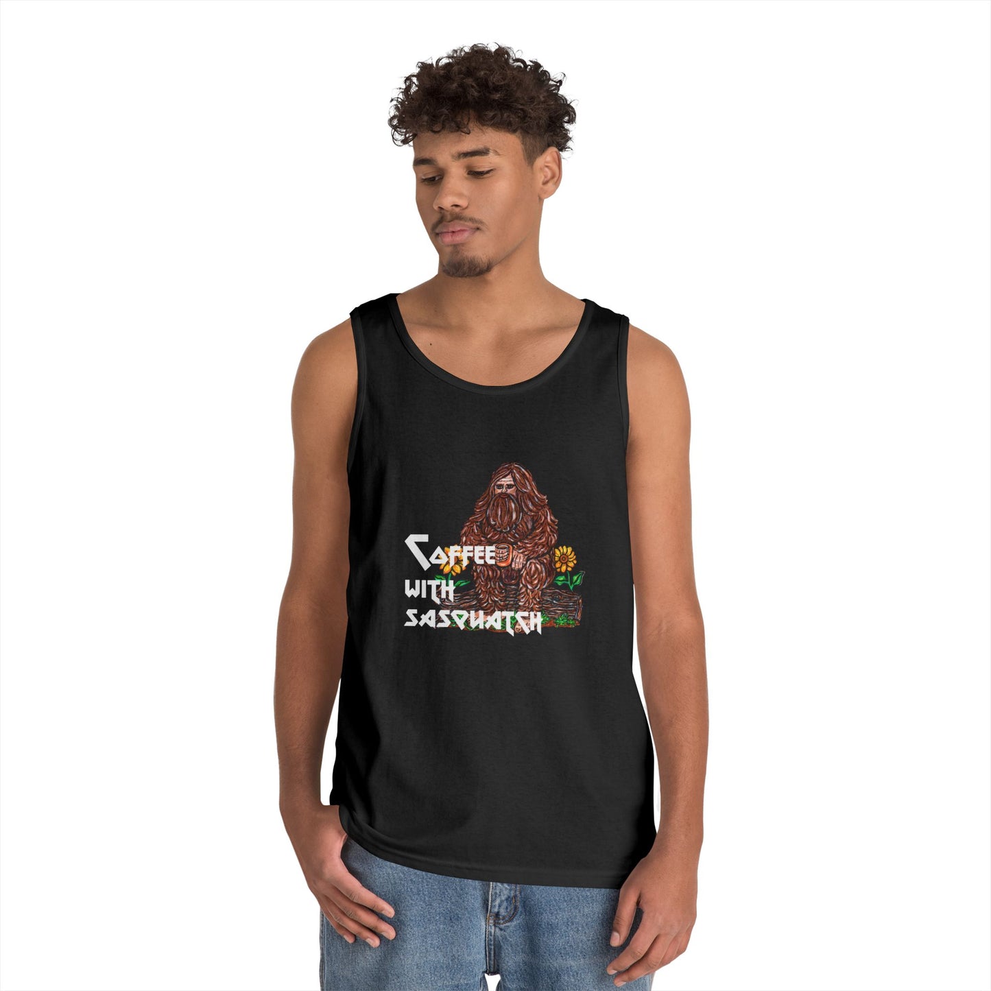 Coffee With Sasquatch Unisex Heavy Cotton Tank Top