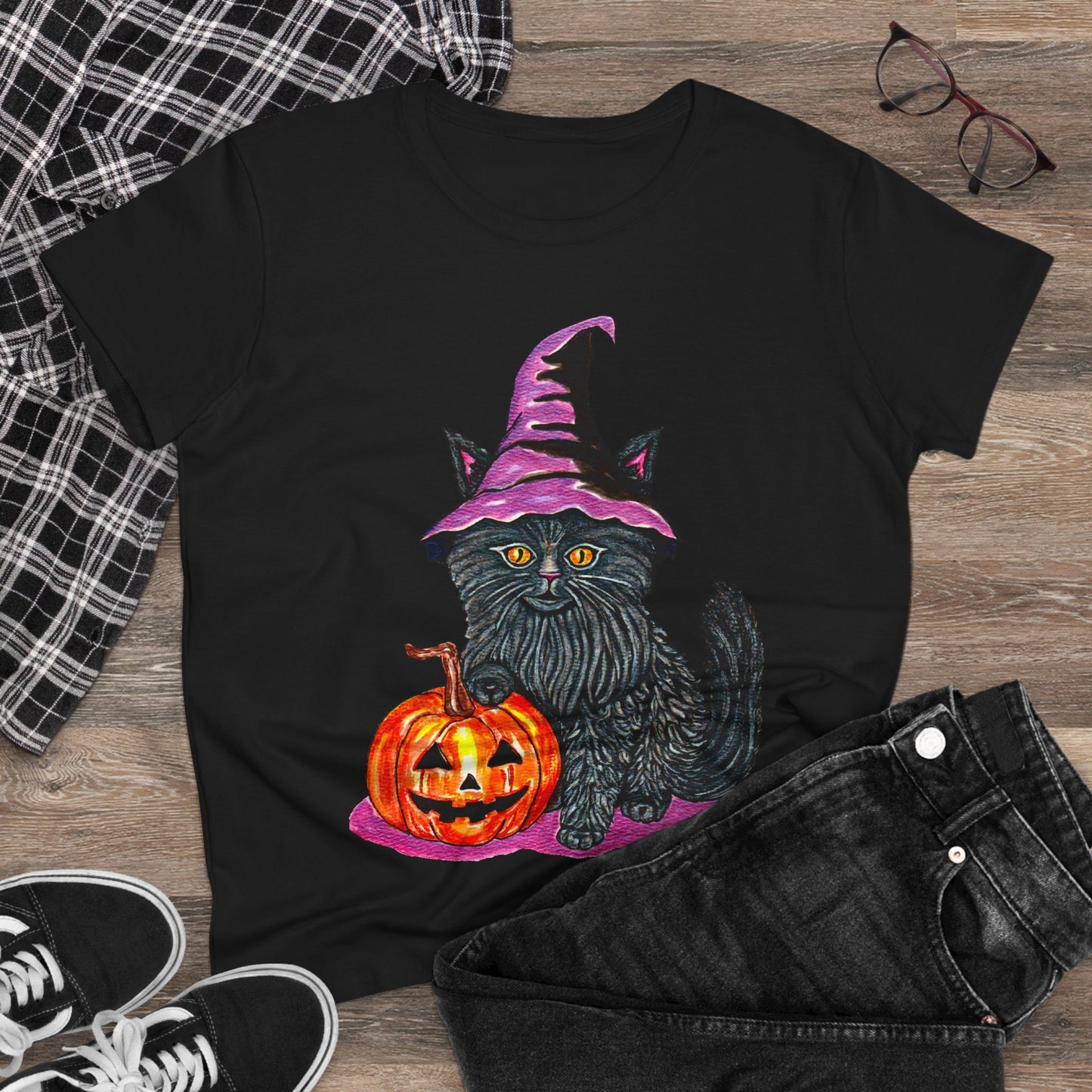 Halloween Kitty Women's Midweight Cotton Tee