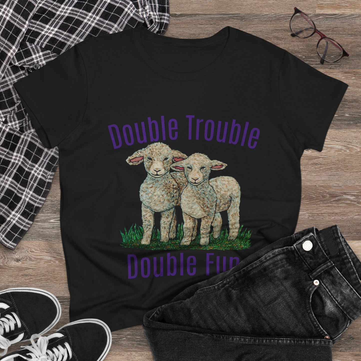 Double Trouble Double Fun Women's Midweight Cotton Tee