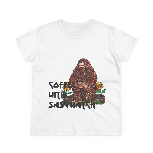 Coffee With Sasquatch Women's Midweight Cotton Tee