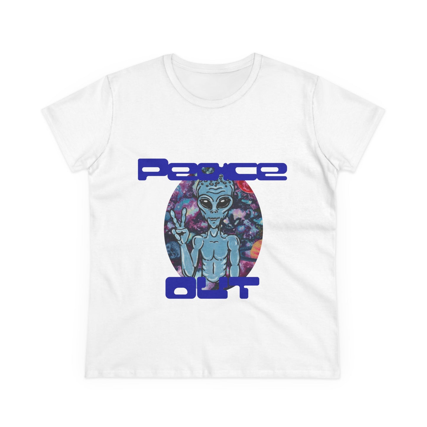 Peace Out Grey Alien Women's Midweight Cotton Tee