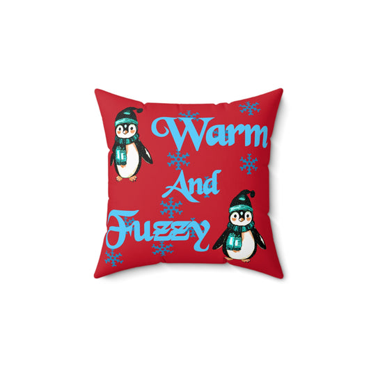 Warm and Fuzzy Red Spun Polyester Square Pillow