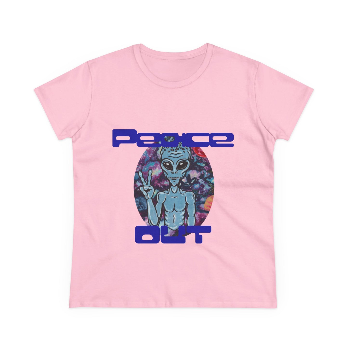 Peace Out Grey Alien Women's Midweight Cotton Tee