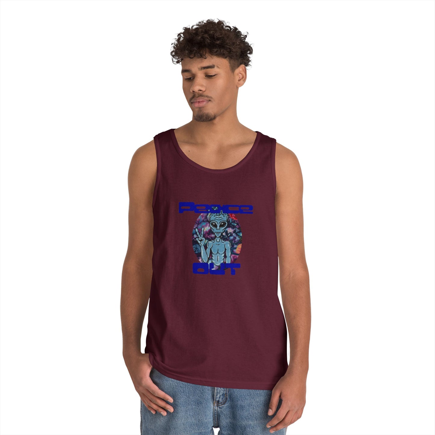Peace Out Grey Alien Unisex Heavy Cotton Tank Top