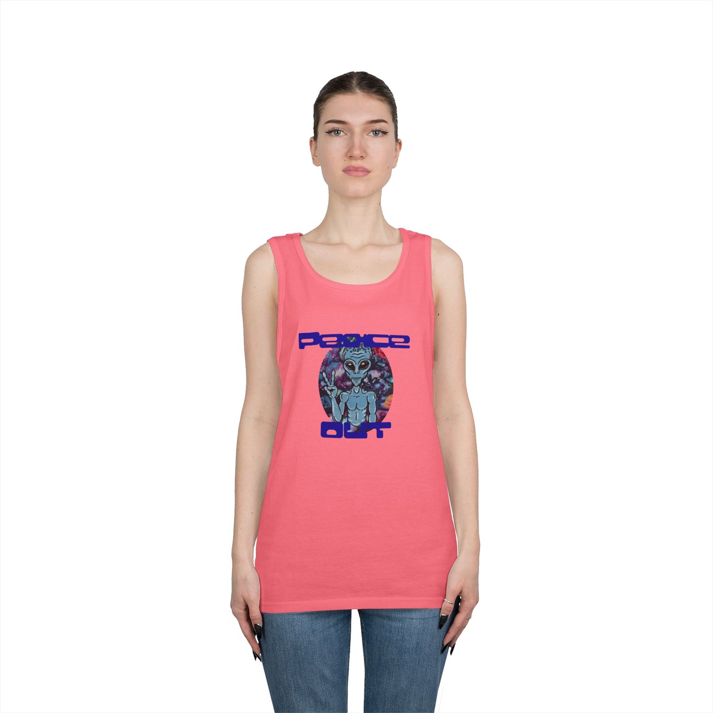 Peace Out Grey Alien Unisex Heavy Cotton Tank Top
