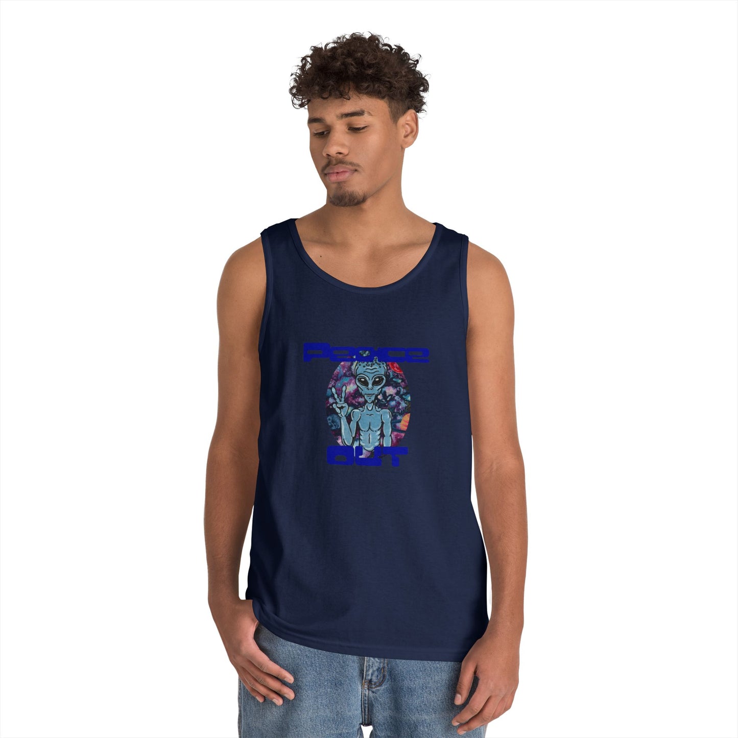 Peace Out Grey Alien Unisex Heavy Cotton Tank Top