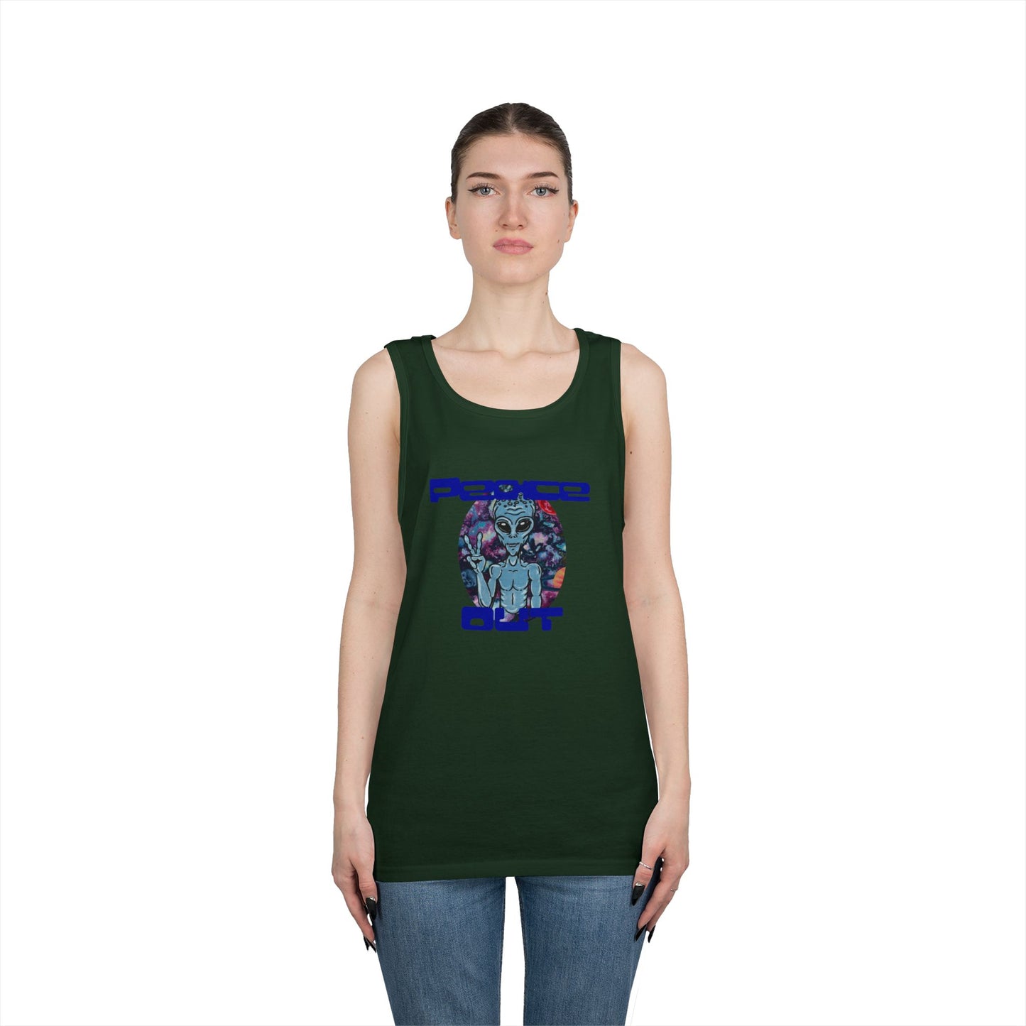 Peace Out Grey Alien Unisex Heavy Cotton Tank Top