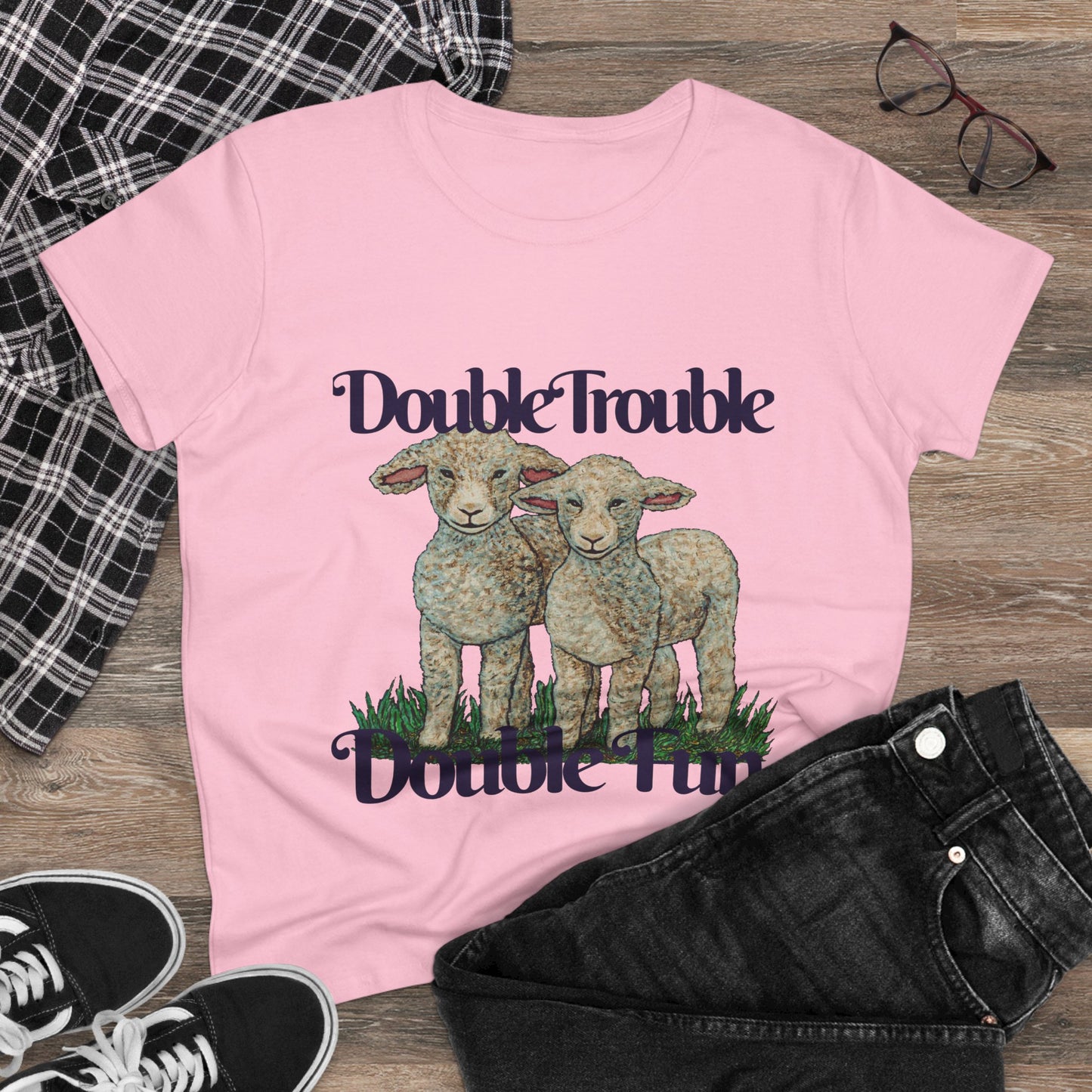 Double Trouble Double Fun Women's Midweight Cotton Tee