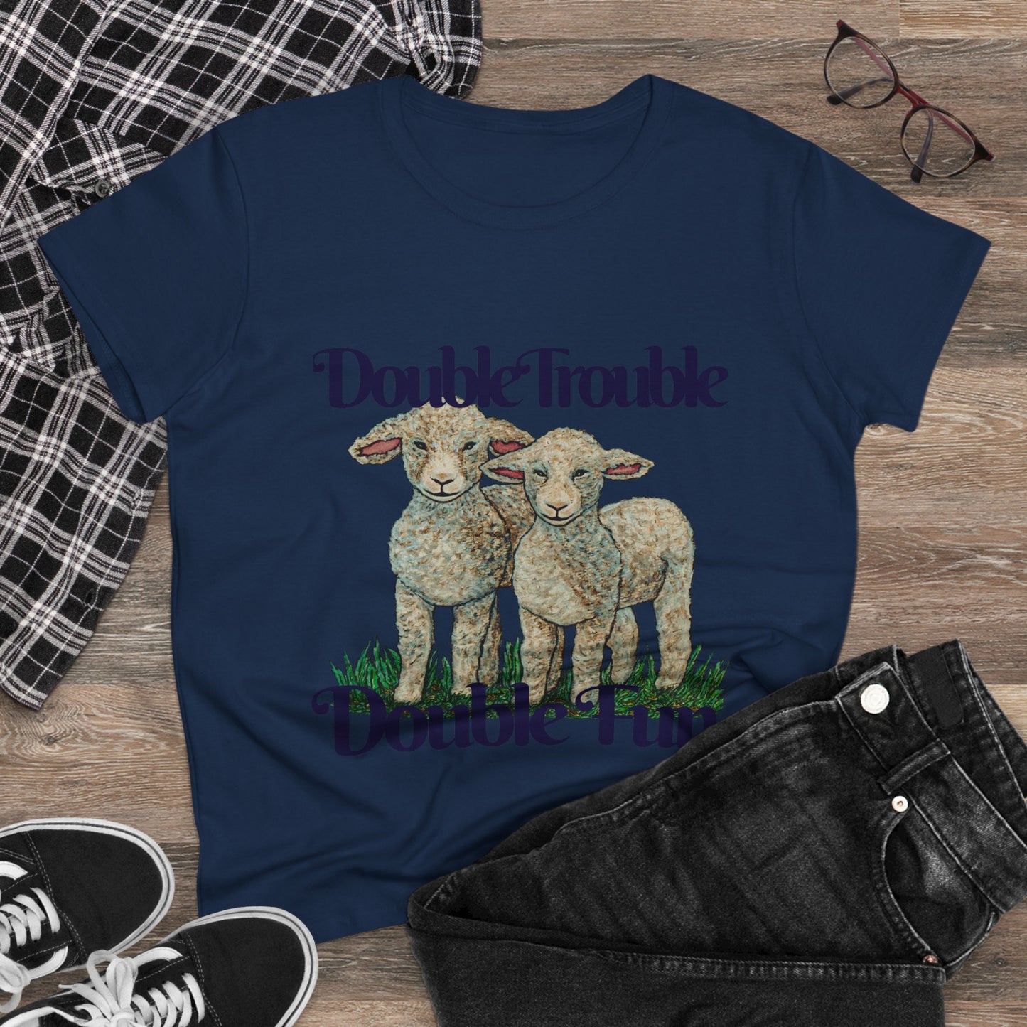 Double Trouble Double Fun Women's Midweight Cotton Tee