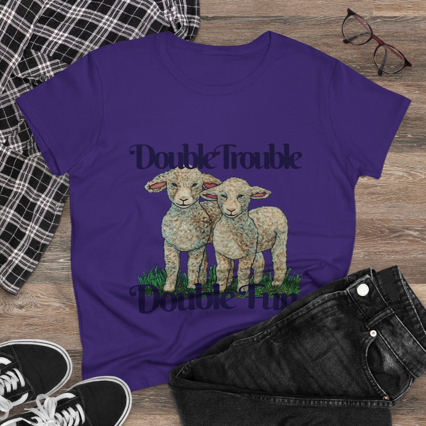 Double Trouble Double Fun Women's Midweight Cotton Tee