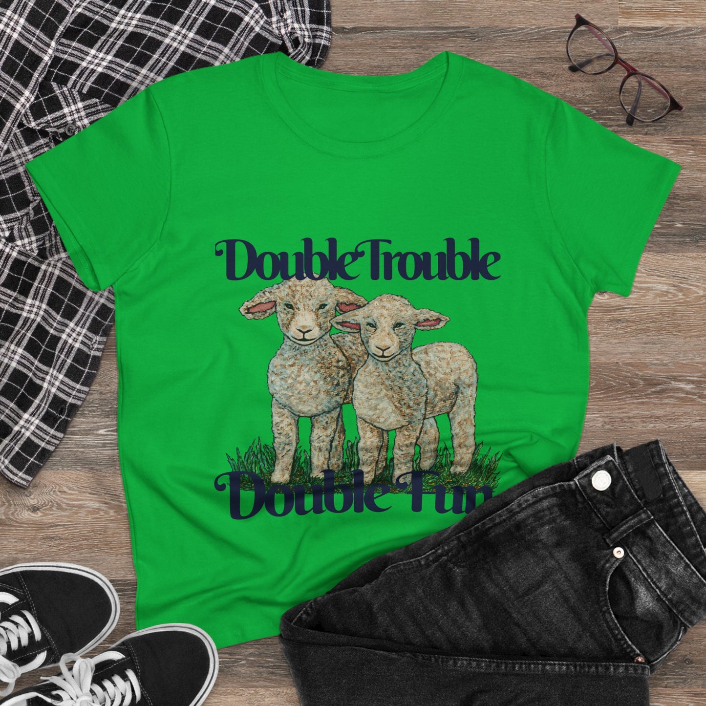 Double Trouble Double Fun Women's Midweight Cotton Tee