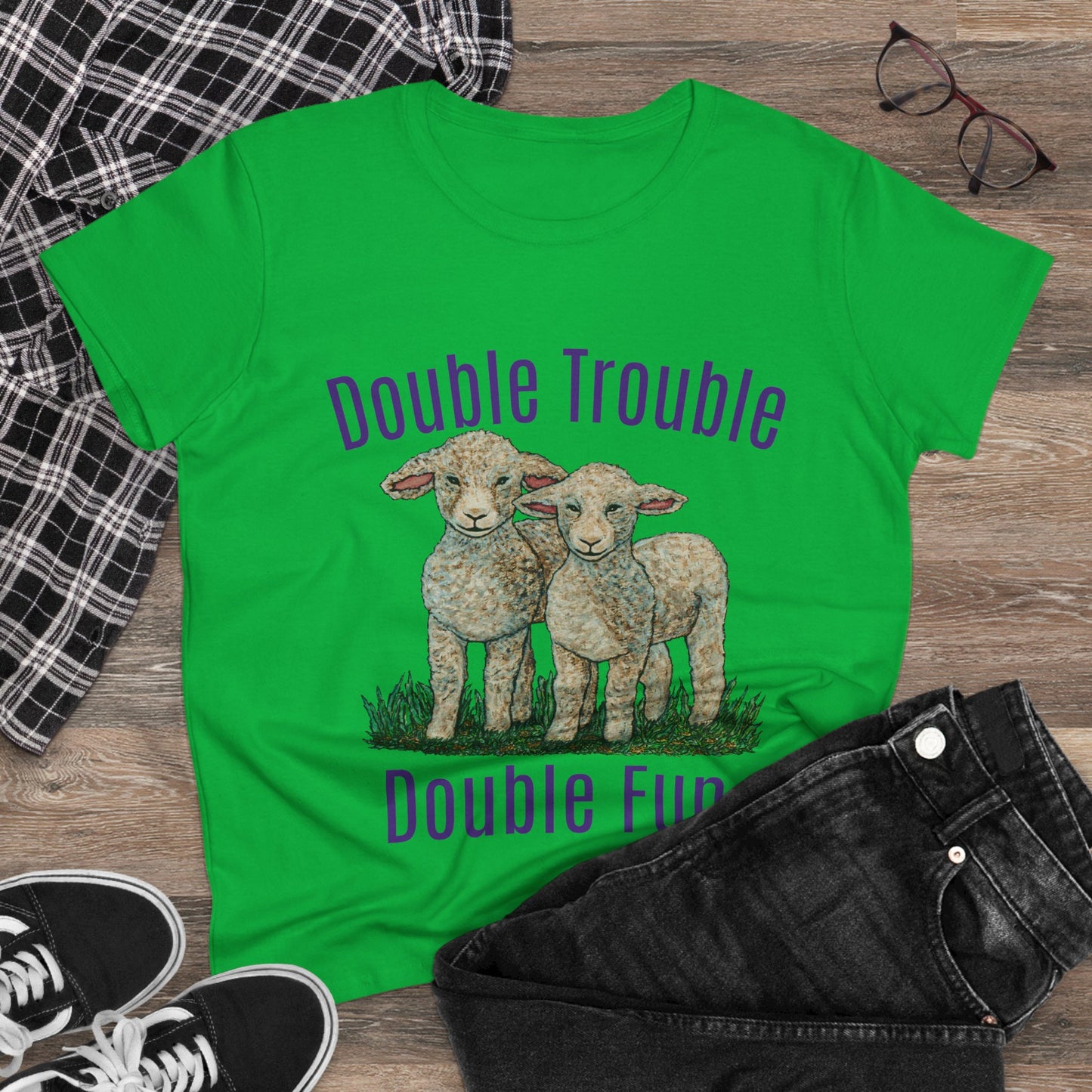 Double Trouble Double Fun Women's Midweight Cotton Tee