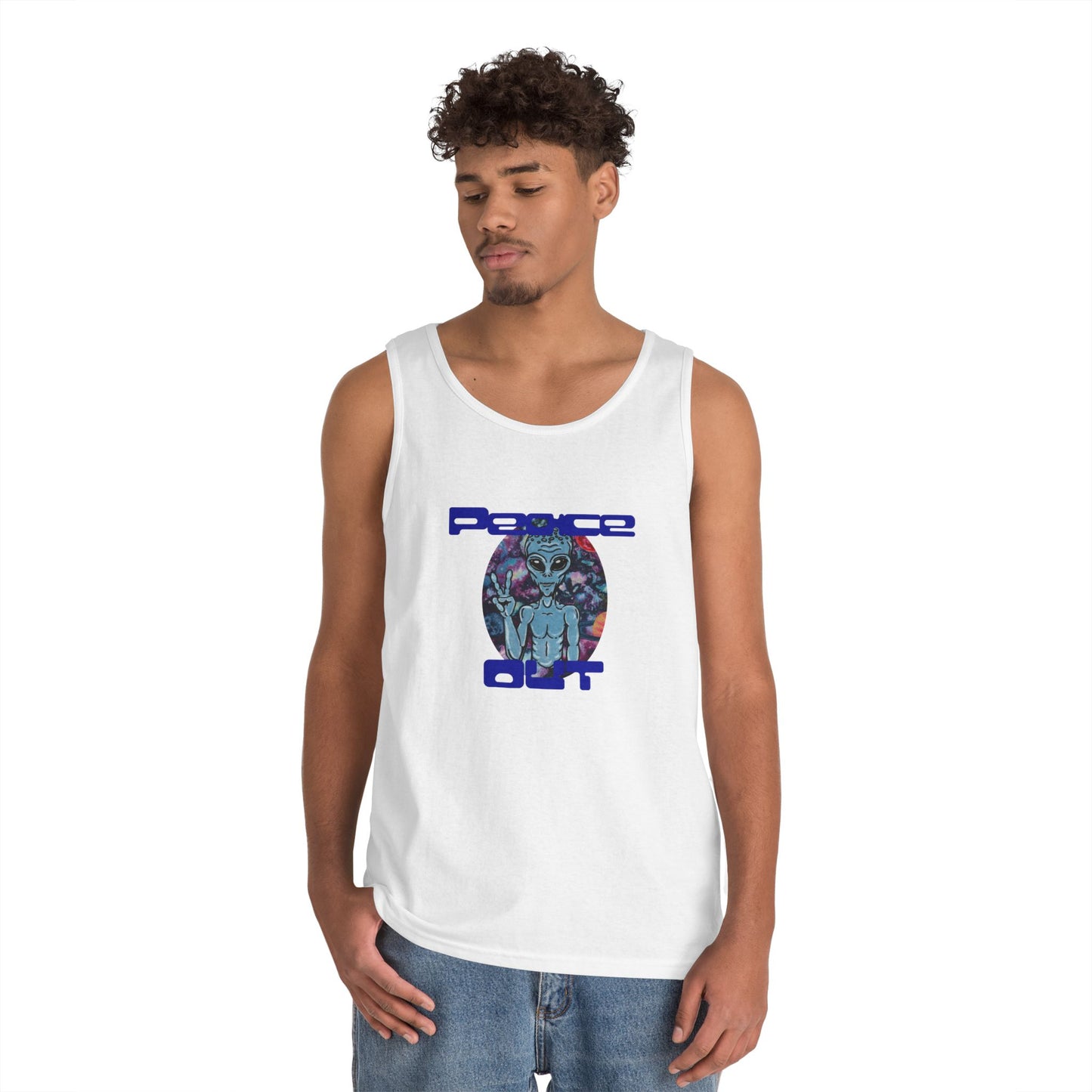 Peace Out Grey Alien Unisex Heavy Cotton Tank Top
