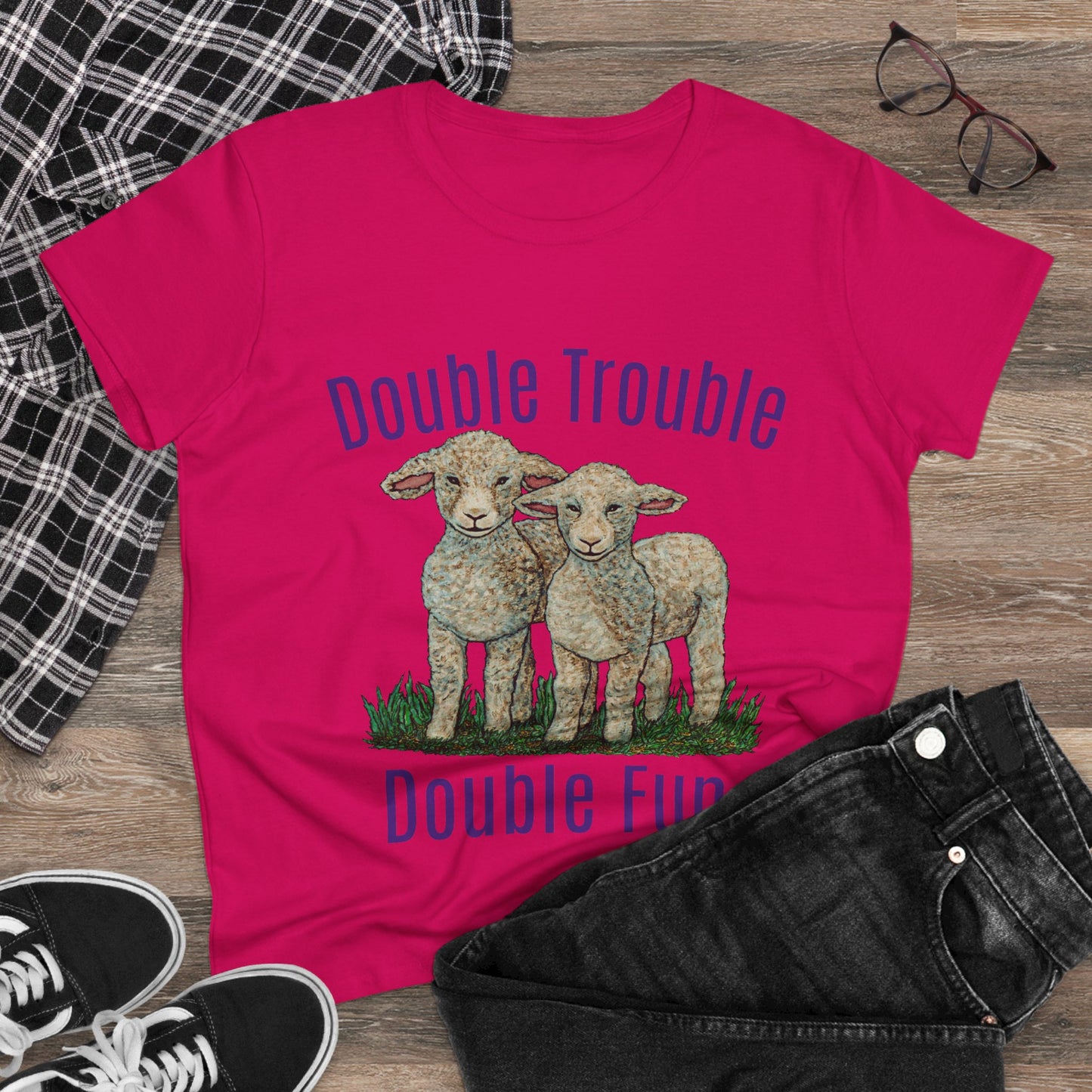 Double Trouble Double Fun Women's Midweight Cotton Tee