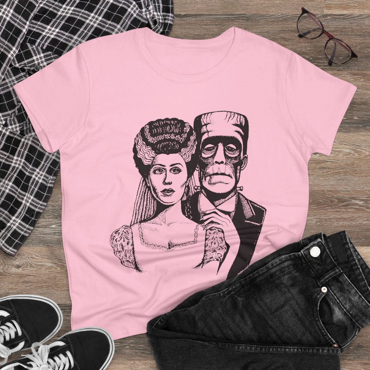 Frankenstein and Bride Women's Midweight Cotton Tee
