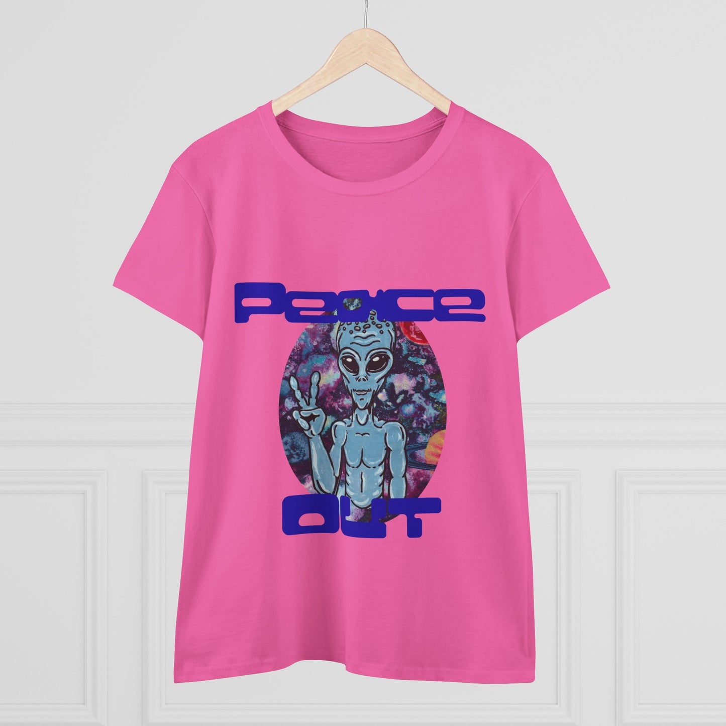 Peace Out Grey Alien Women's Midweight Cotton Tee