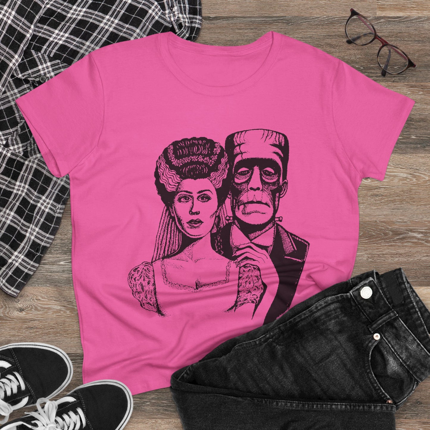 Frankenstein and Bride Women's Midweight Cotton Tee