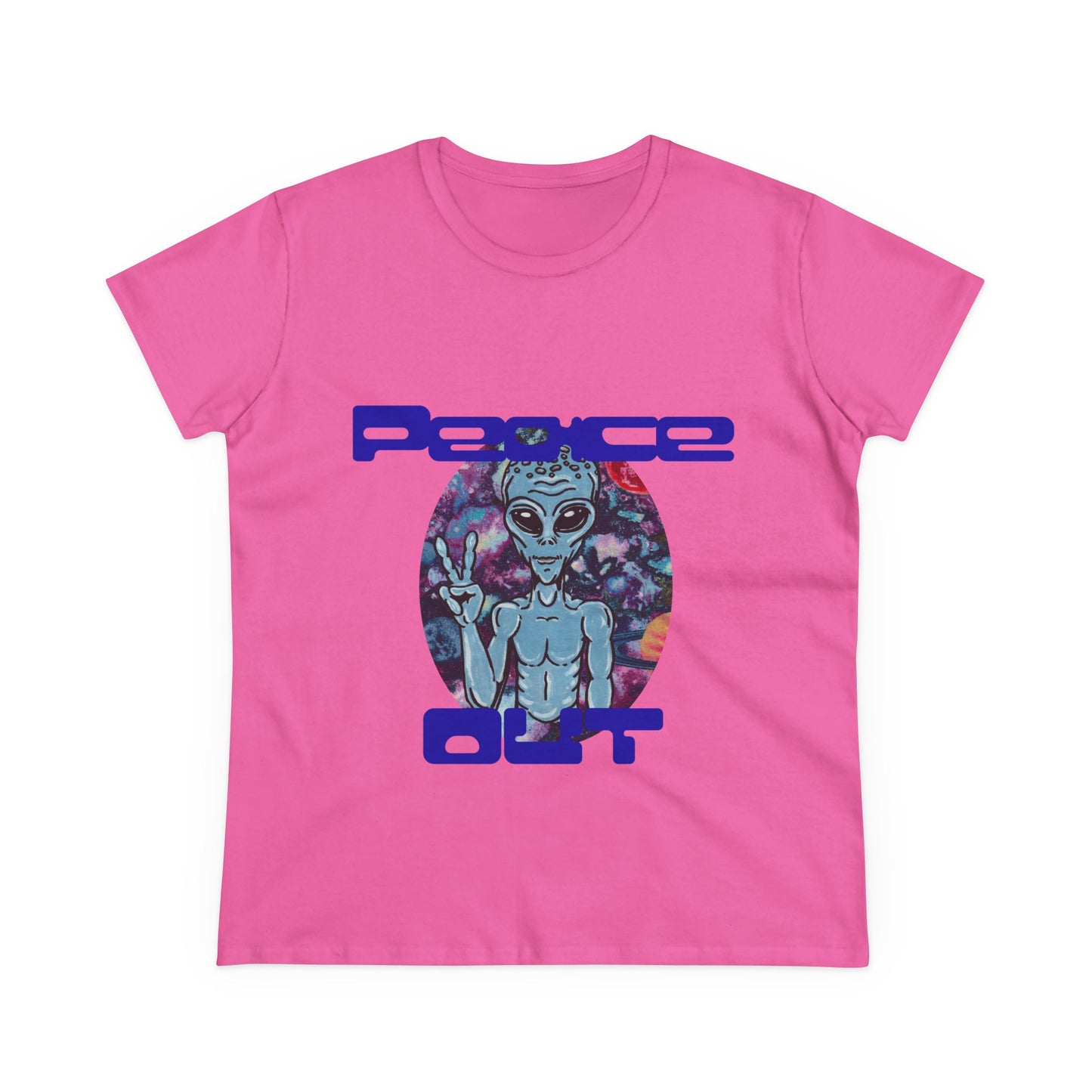 Peace Out Grey Alien Women's Midweight Cotton Tee