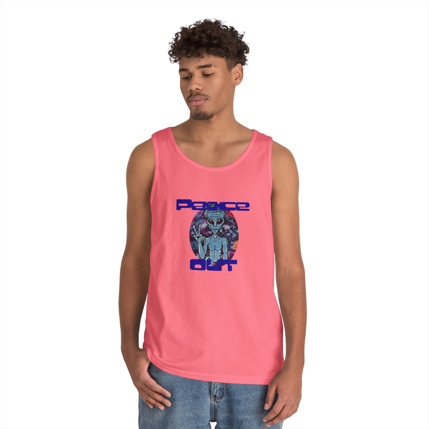 Peace Out Grey Alien Unisex Heavy Cotton Tank Top