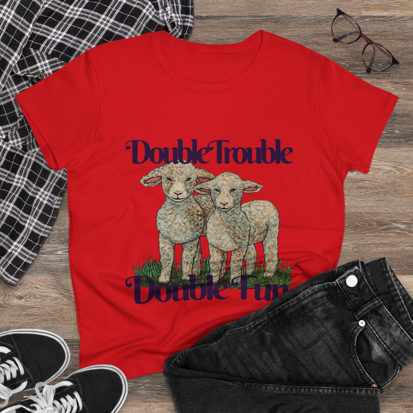 Double Trouble Double Fun Women's Midweight Cotton Tee