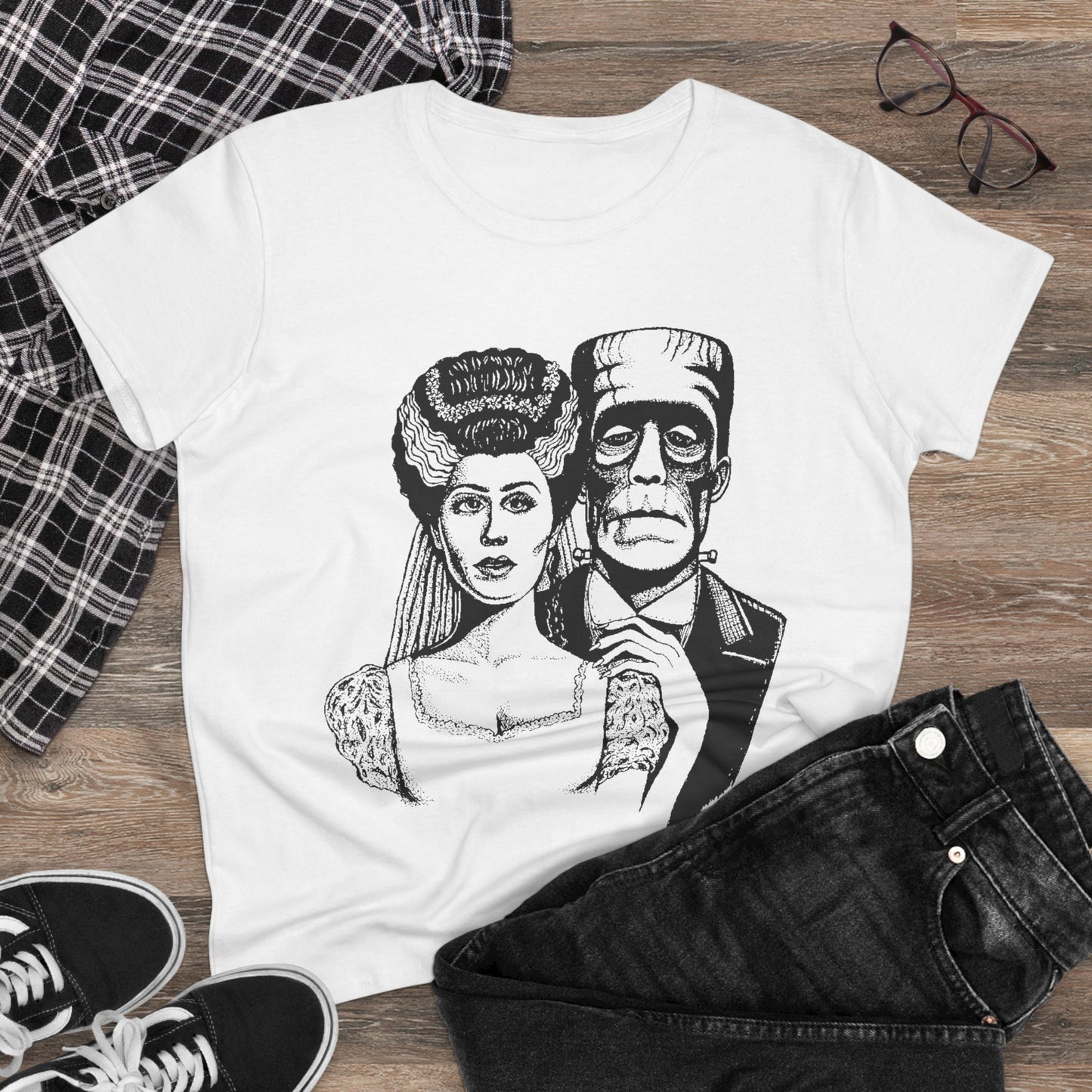 Frankenstein and Bride Women's Midweight Cotton Tee