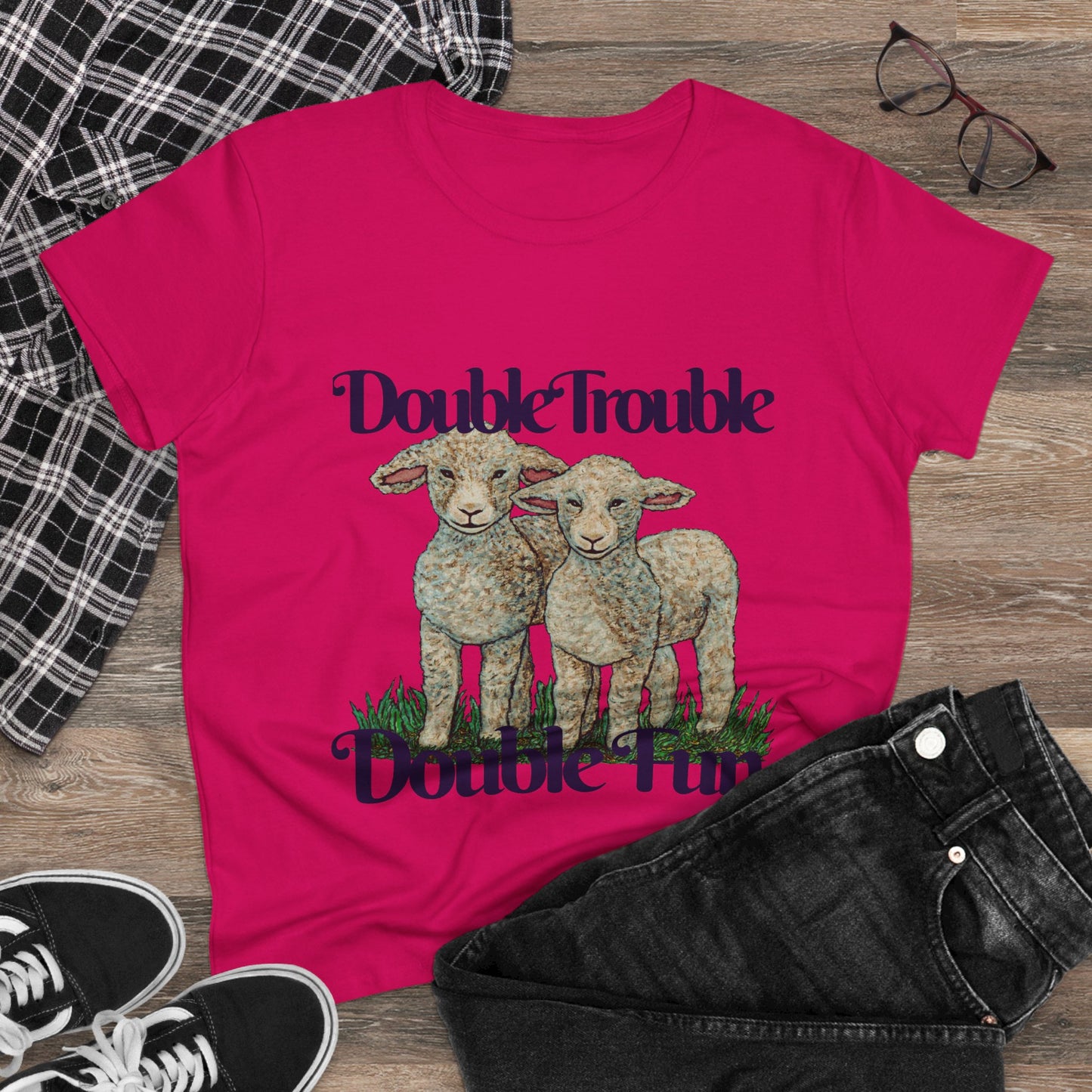 Double Trouble Double Fun Women's Midweight Cotton Tee
