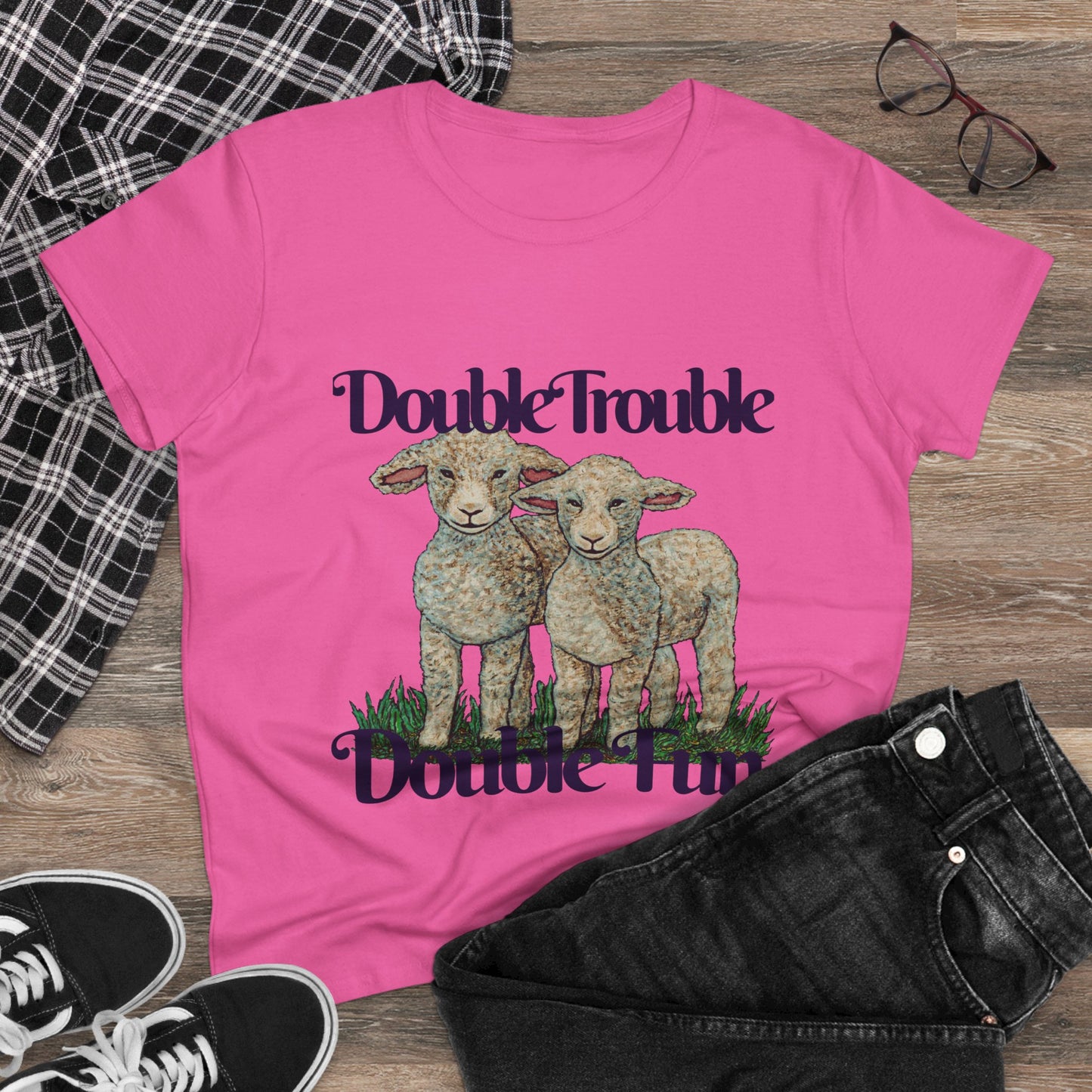 Double Trouble Double Fun Women's Midweight Cotton Tee