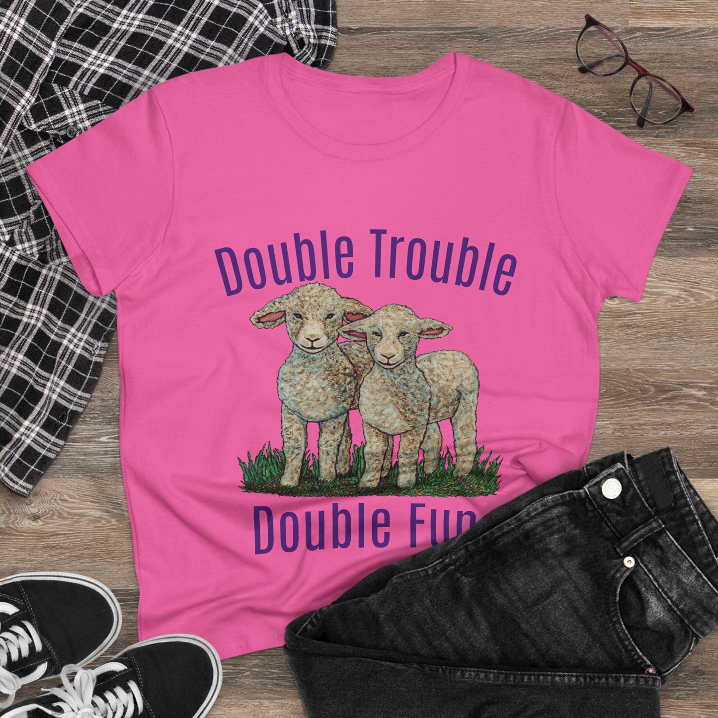 Double Trouble Double Fun Women's Midweight Cotton Tee