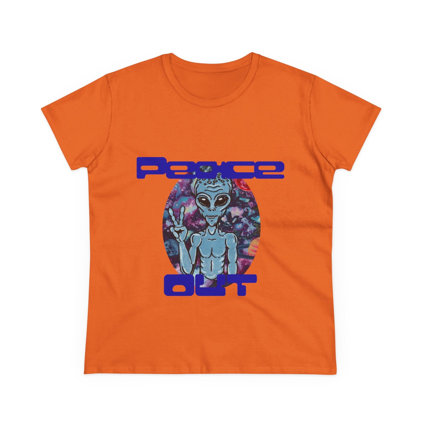 Peace Out Grey Alien Women's Midweight Cotton Tee