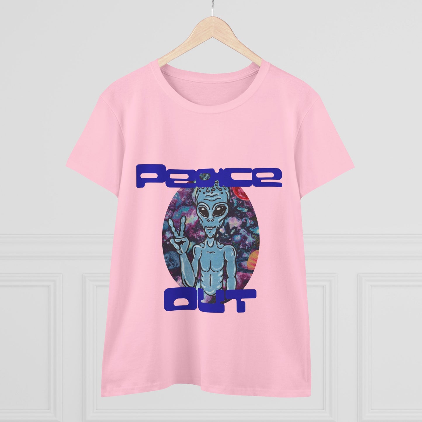 Peace Out Grey Alien Women's Midweight Cotton Tee