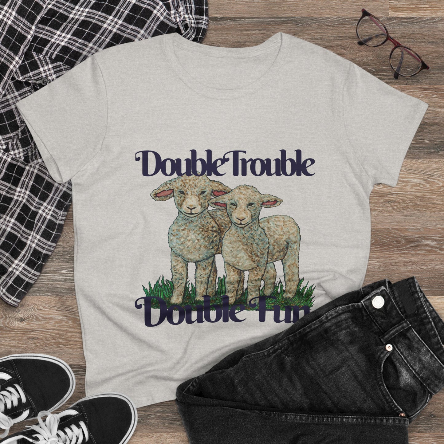 Double Trouble Double Fun Women's Midweight Cotton Tee