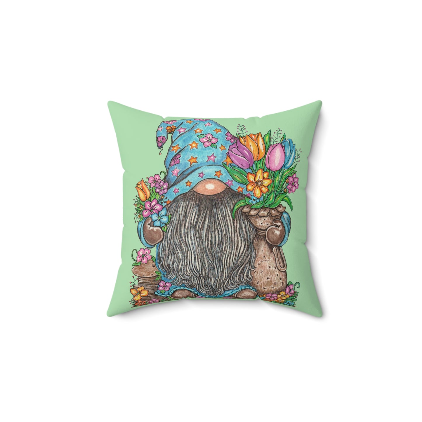 Gardening Gnome Spun Polyester Square Pillow