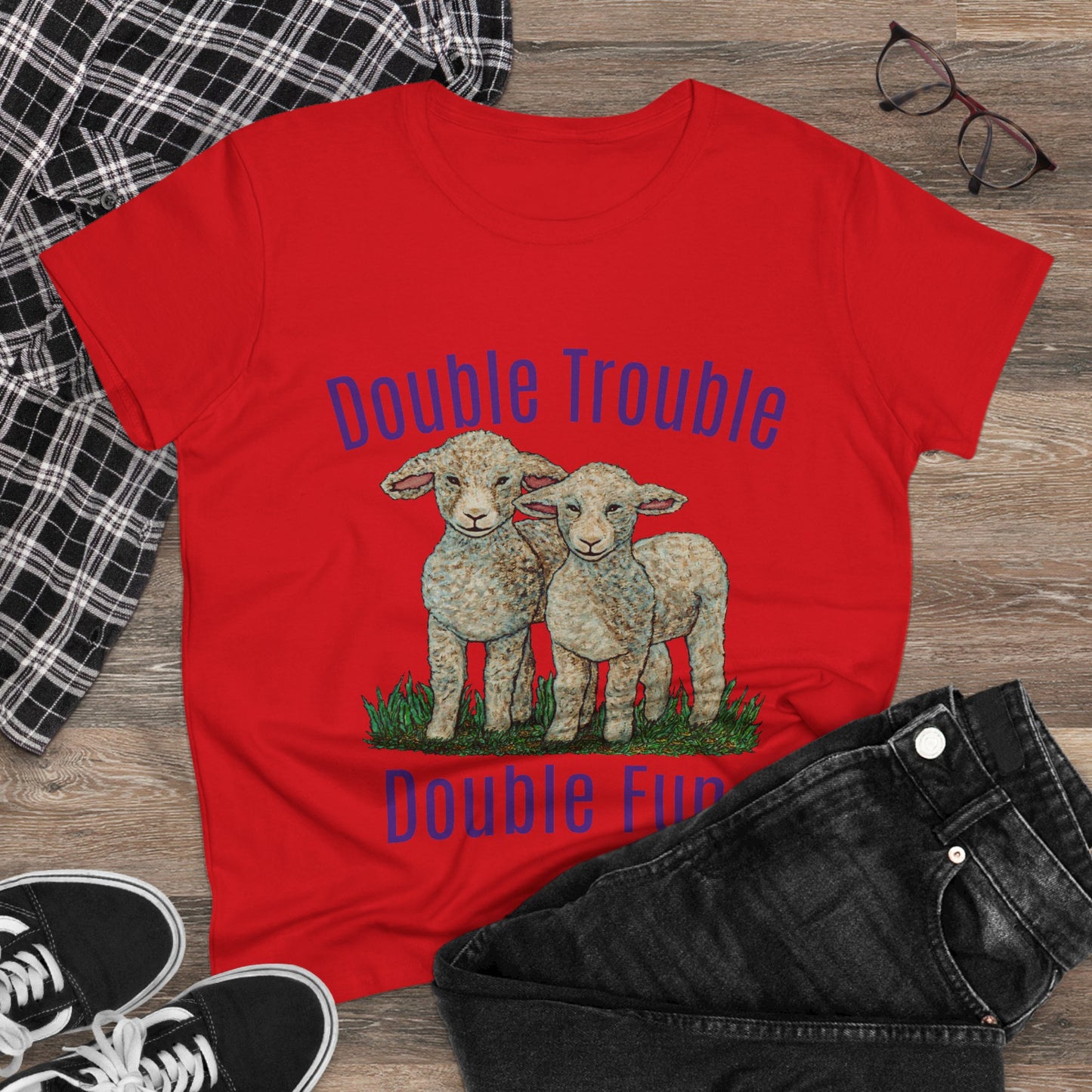 Double Trouble Double Fun Women's Midweight Cotton Tee