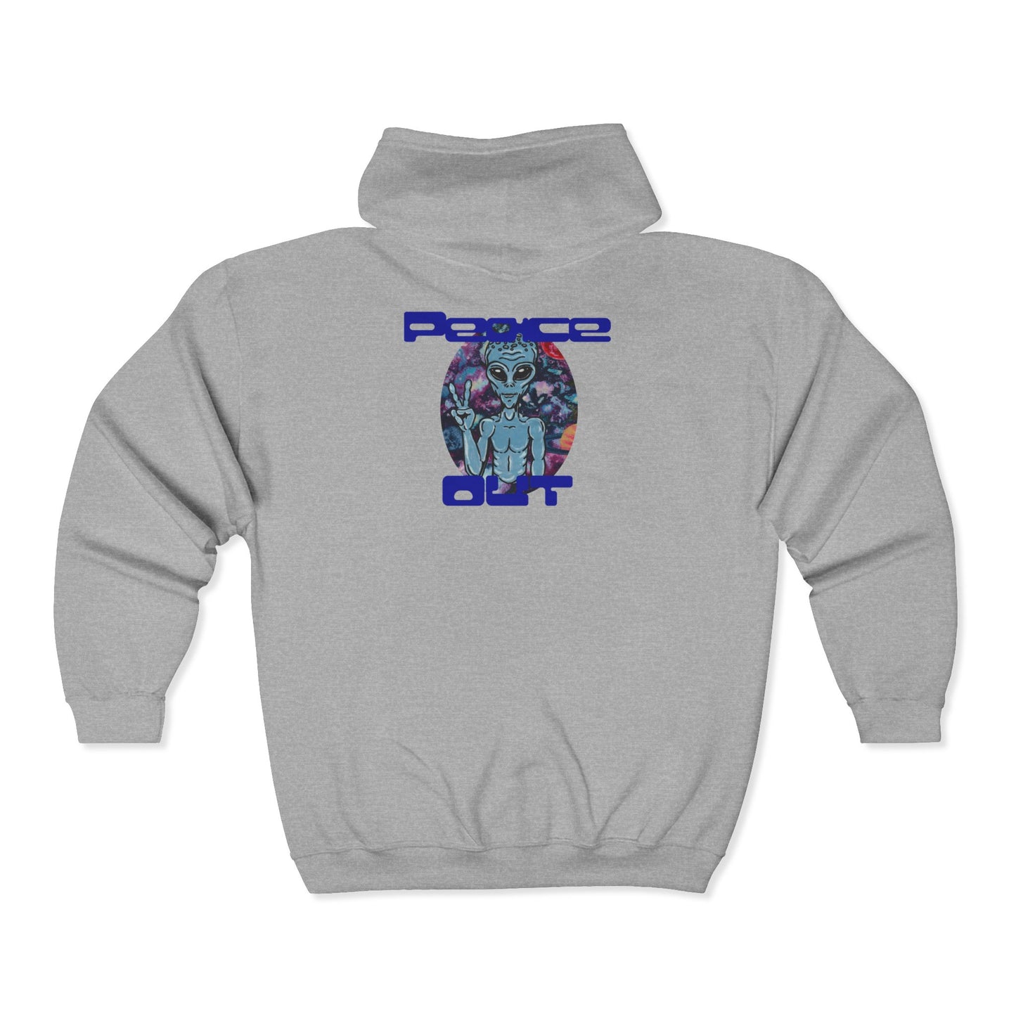 Peace Out Grey Alien Unisex Heavy Blend™ Full Zip Hooded Sweatshirt