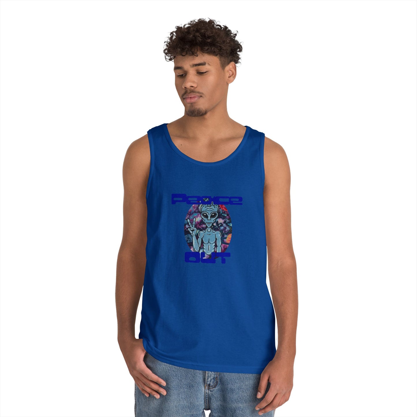 Peace Out Grey Alien Unisex Heavy Cotton Tank Top