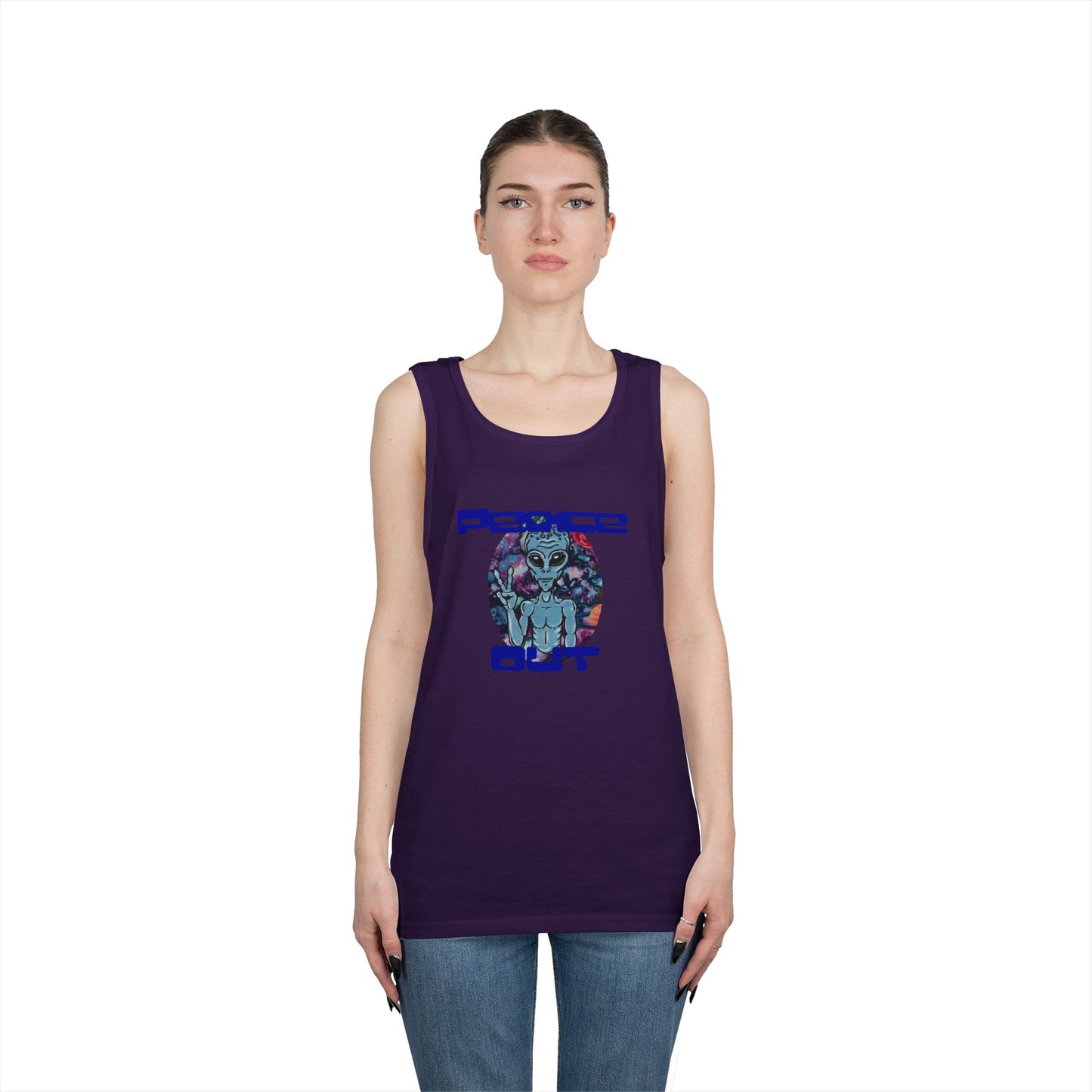 Peace Out Grey Alien Unisex Heavy Cotton Tank Top