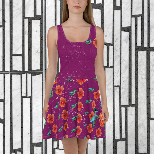 Humming Bird and Hibiscus Skater Dress