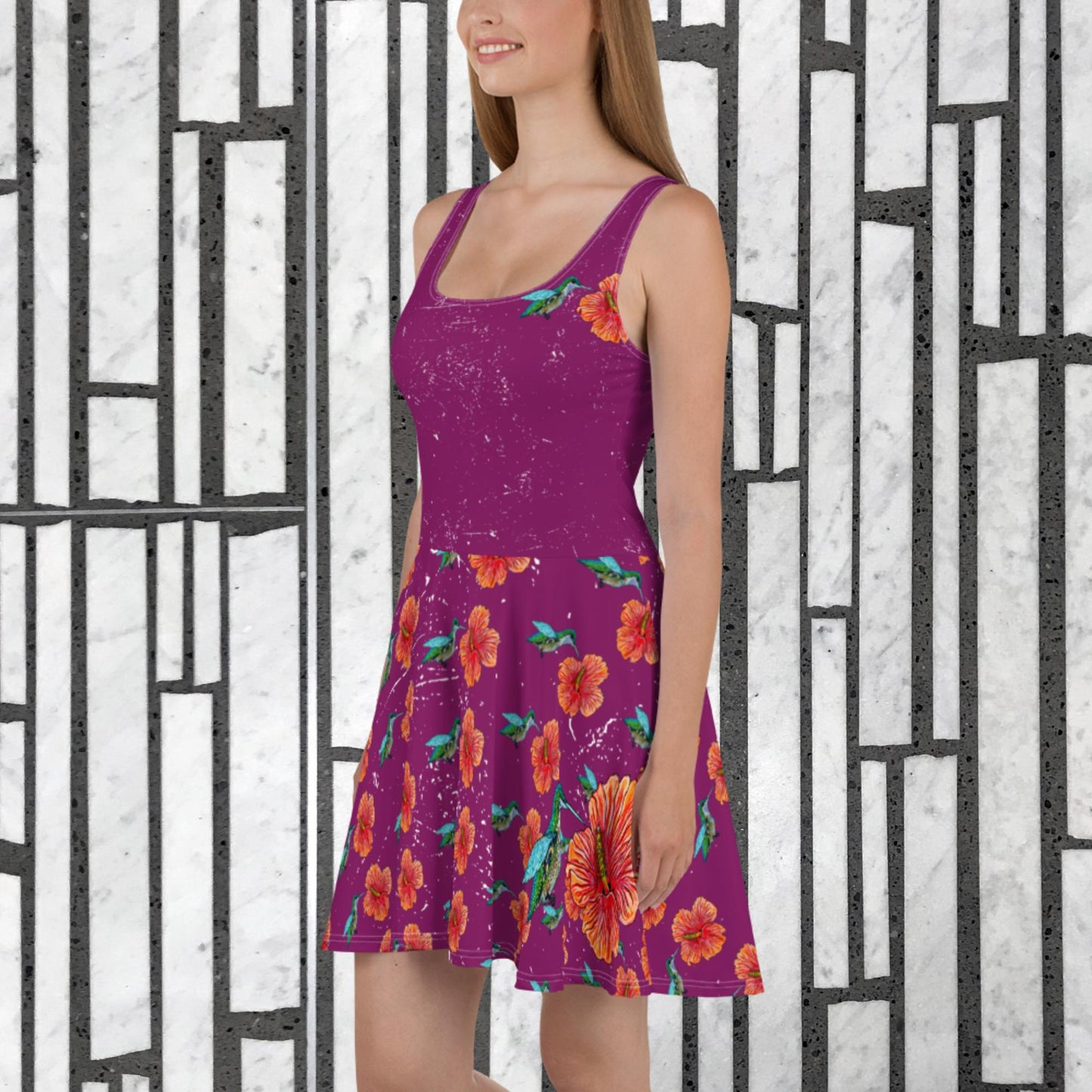 Humming Bird and Hibiscus Skater Dress