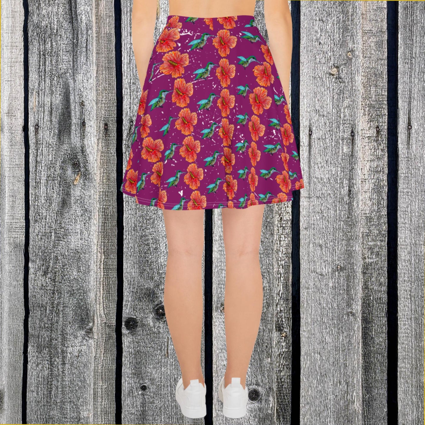 Humming Bird and Hibiscus Skater Skirt