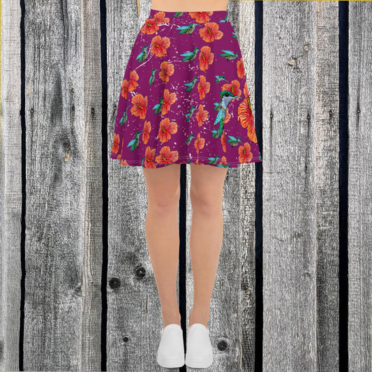 Humming Bird and Hibiscus Skater Skirt