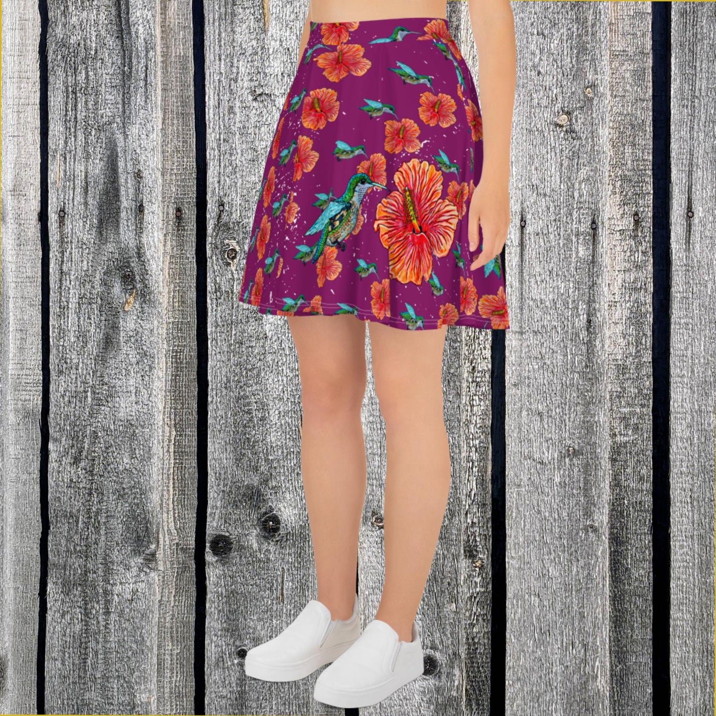 Humming Bird and Hibiscus Skater Skirt