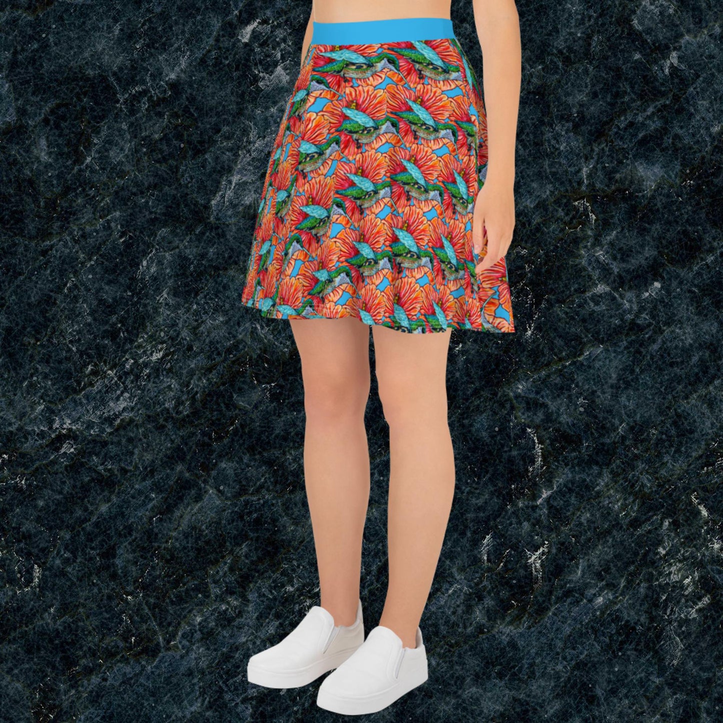 Hibiscus and Humming Bird Skater Skirt