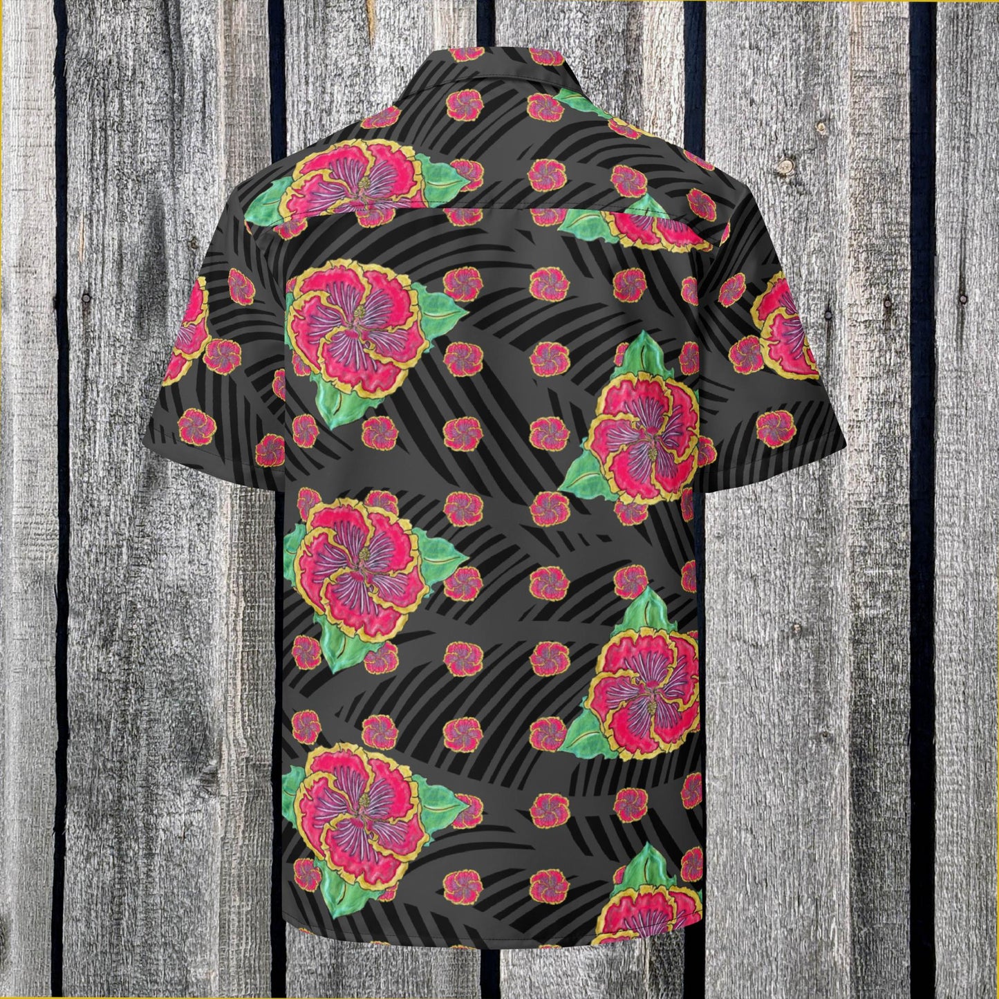 Black Hibiscus Unisex button shirt