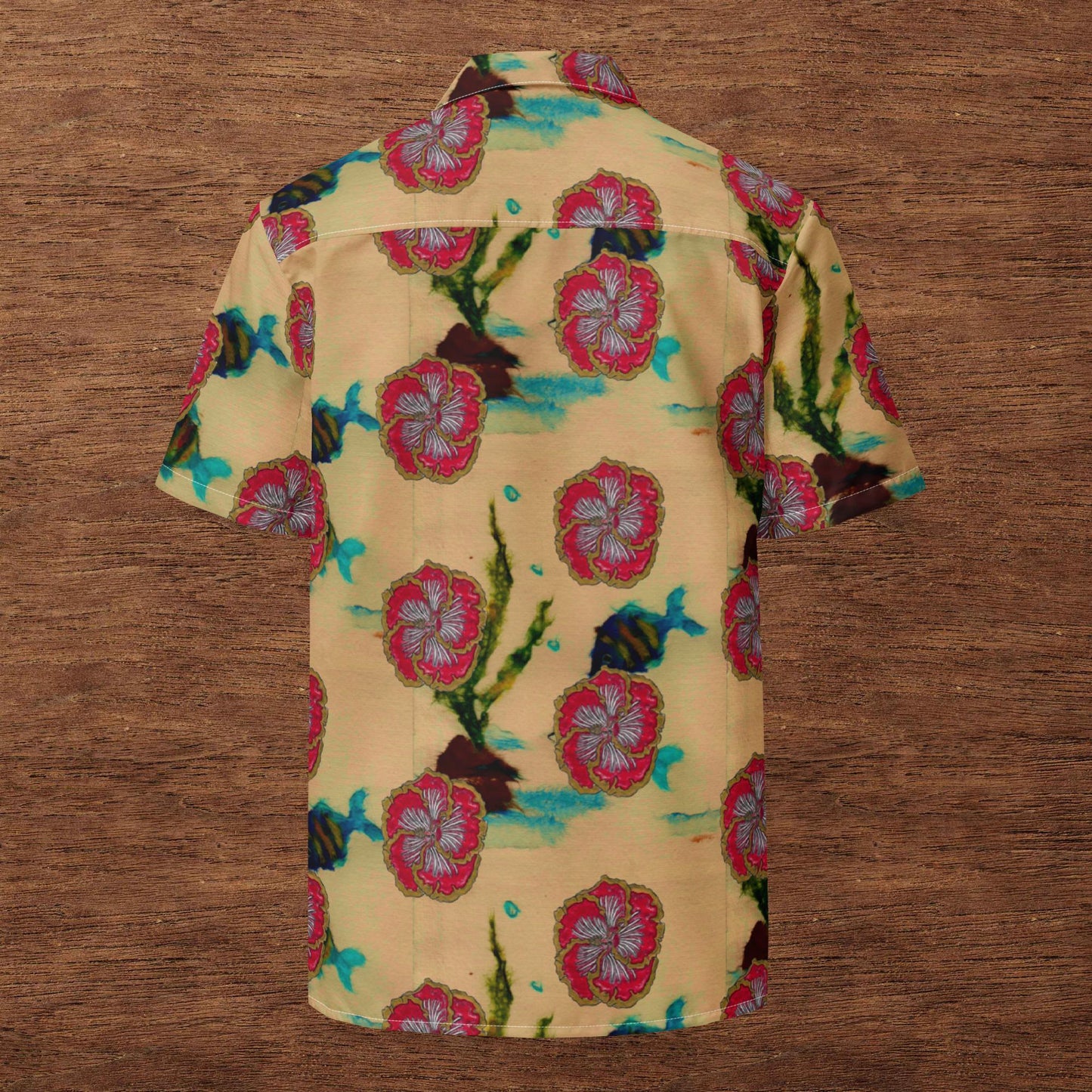 Fish and Hibiscus Unisex button shirt