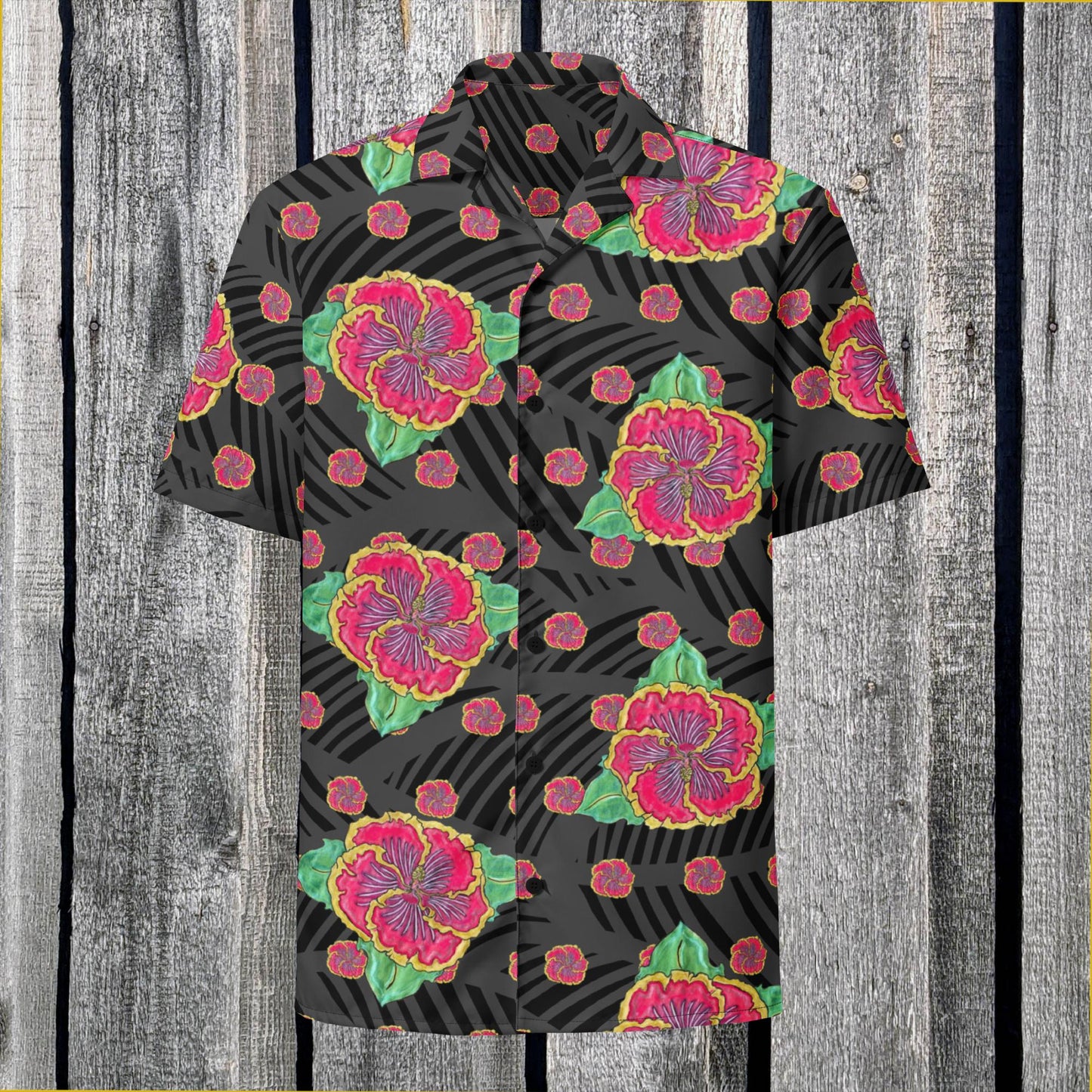 Black Hibiscus Unisex button shirt