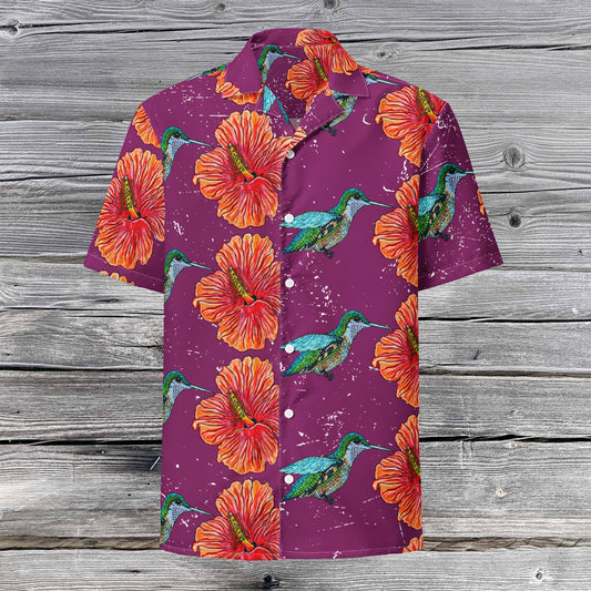 Humming Bird and Hibiscus Unisex button shirt