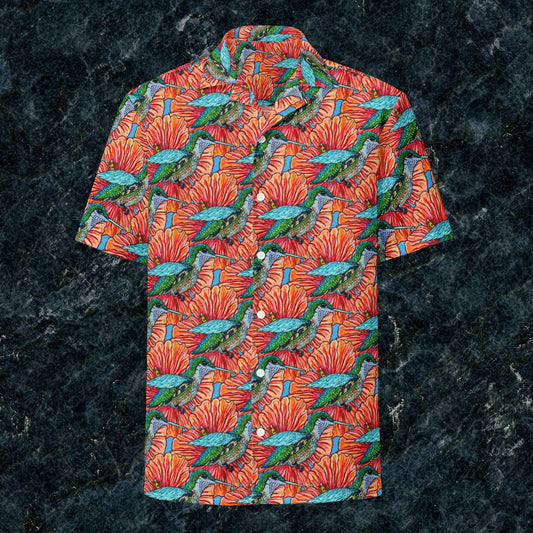 Hibiscus and Humming Bird Unisex button shirt