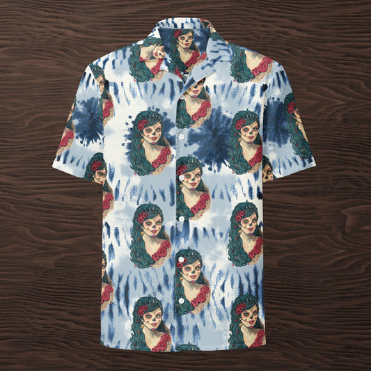 La Catrina on blue Unisex button shirt