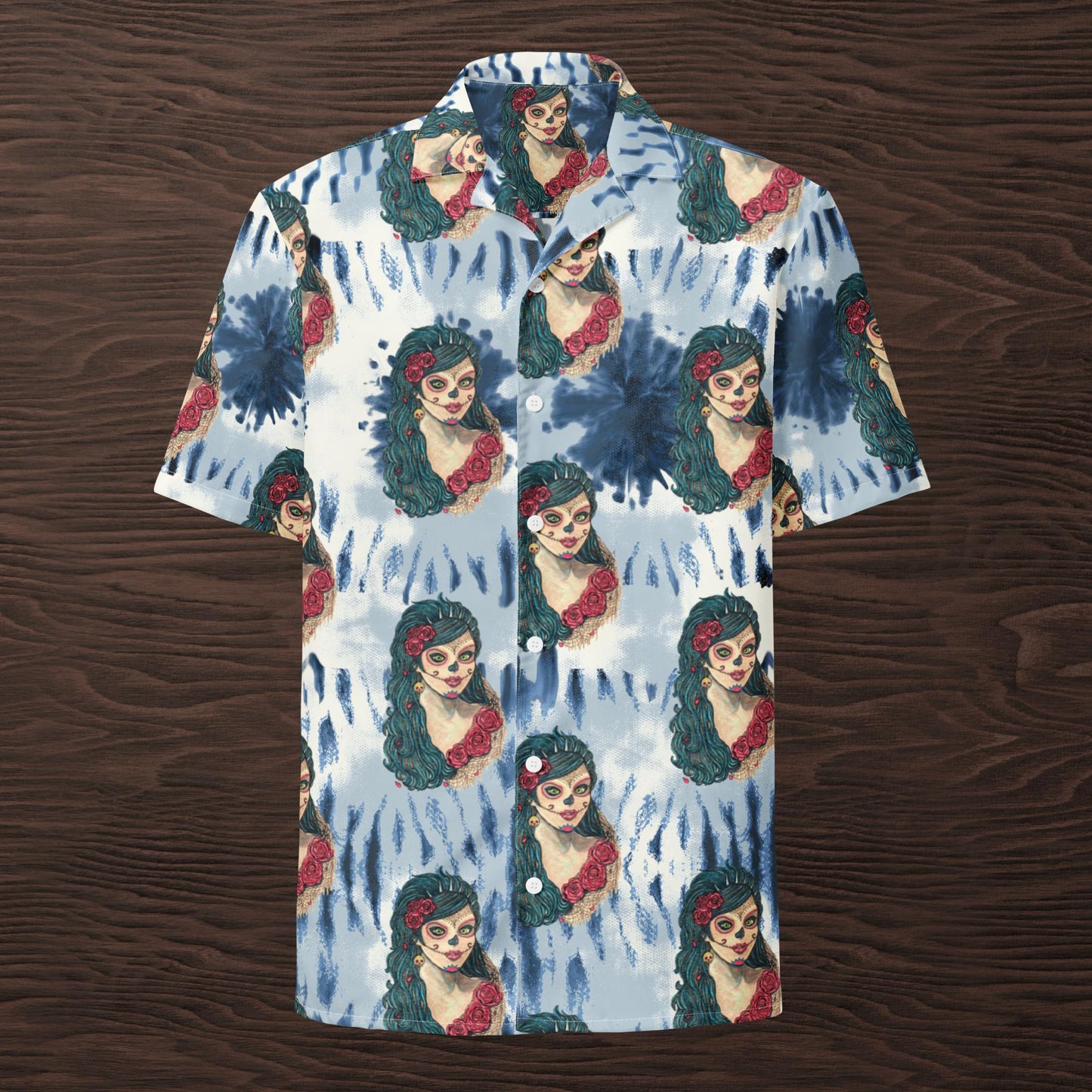 La Catrina on blue Unisex button shirt